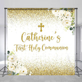 Lofaris Gold Glitter First Holy Communion Custom Name Backdrop
